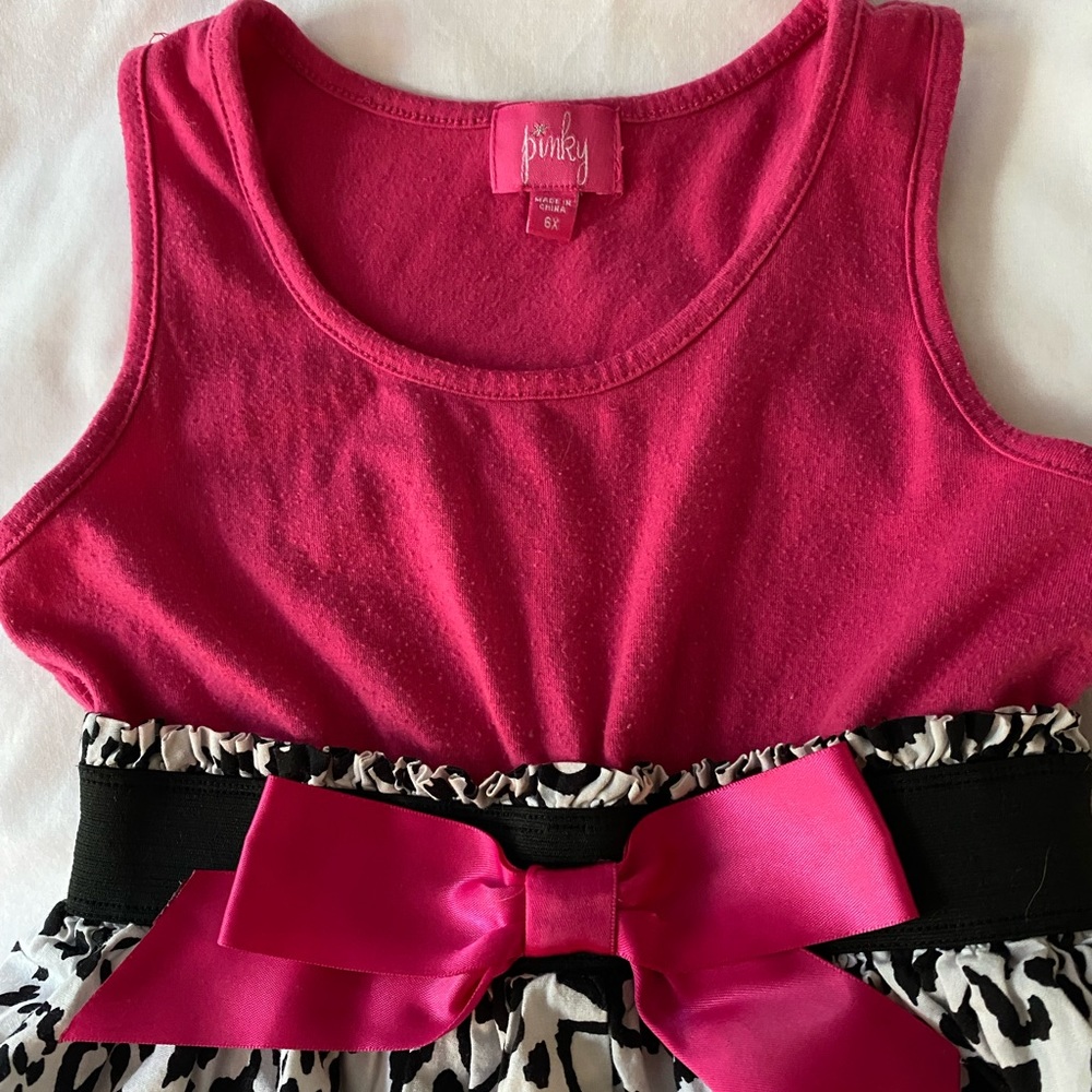 Girls pink and black print dress